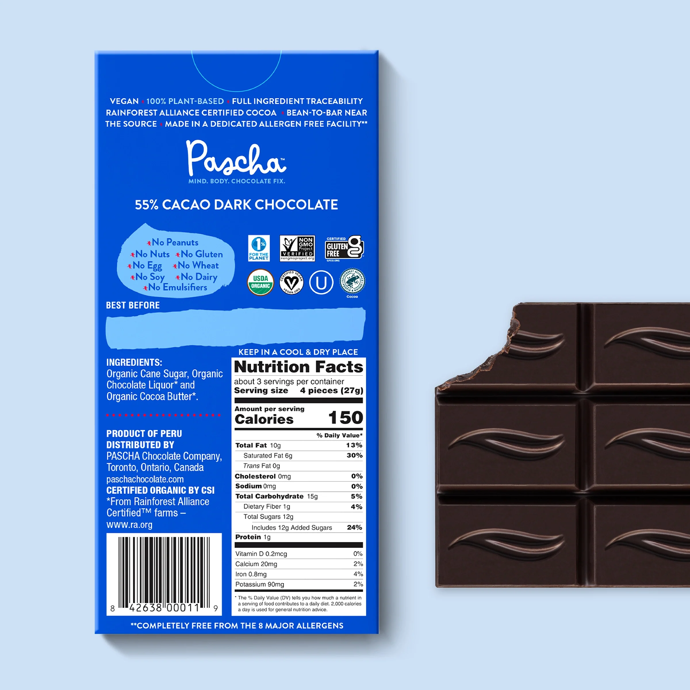 55% Cacao Organic Vegan Dark Chocolate Bar (10 Bar Pack) - Image 3