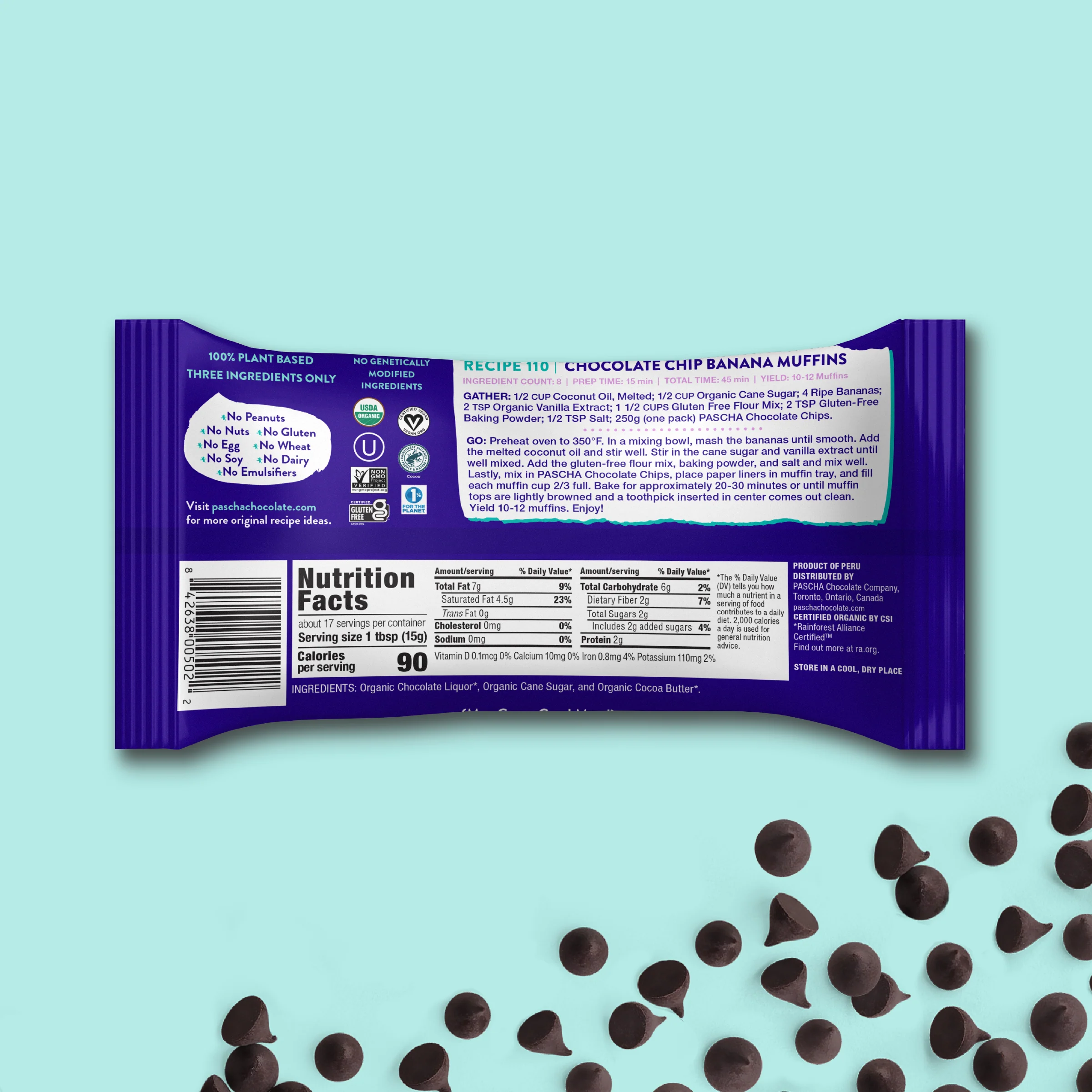 85% Cacao Organic Vegan Extra Bitter-Sweet Dark Chocolate Chips (6 Bags) - Image 3
