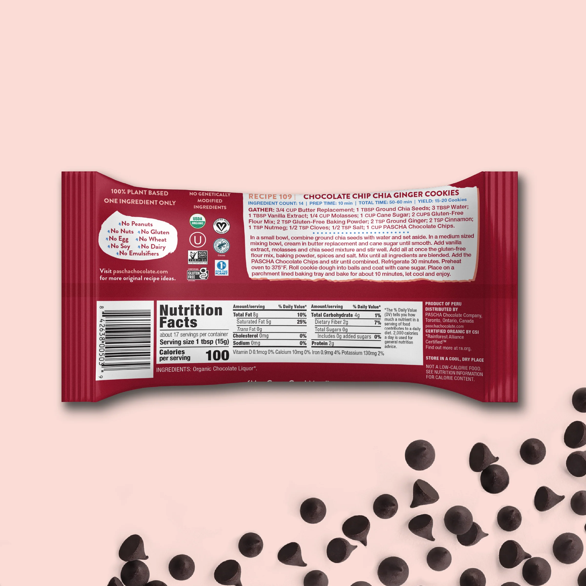 100% Cacao Organic Vegan Unsweetened Dark Chocolate Chips (6 Bags) - Image 3